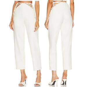 Camila Coelho Emmy Crop Pants Straight Leg Side Lace Up Detail Ivory Size Small